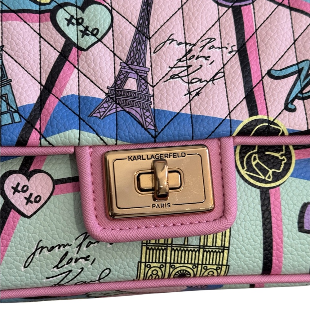 Karl Lagerfeld Pastel Multi-Color Quilted Shoulder Bag with Gold Chain - Picture 2 of 6
